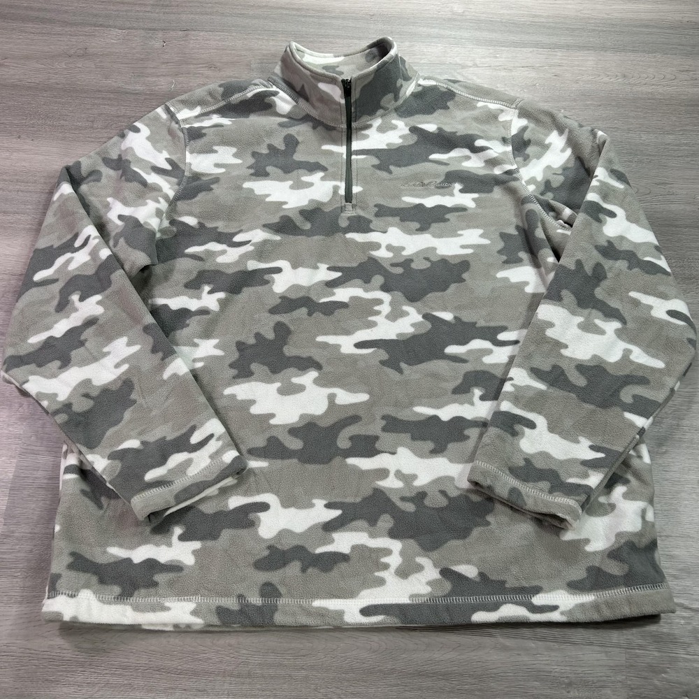 Eddie Bauer Sweatshirt Mens XL Gray Camouflage Print 1/4 Zip Fleece Pullover